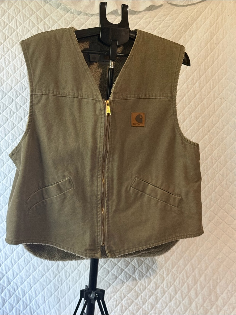 Carhartt Men’s Olive Work Sherpa Vest with Gold Zipper